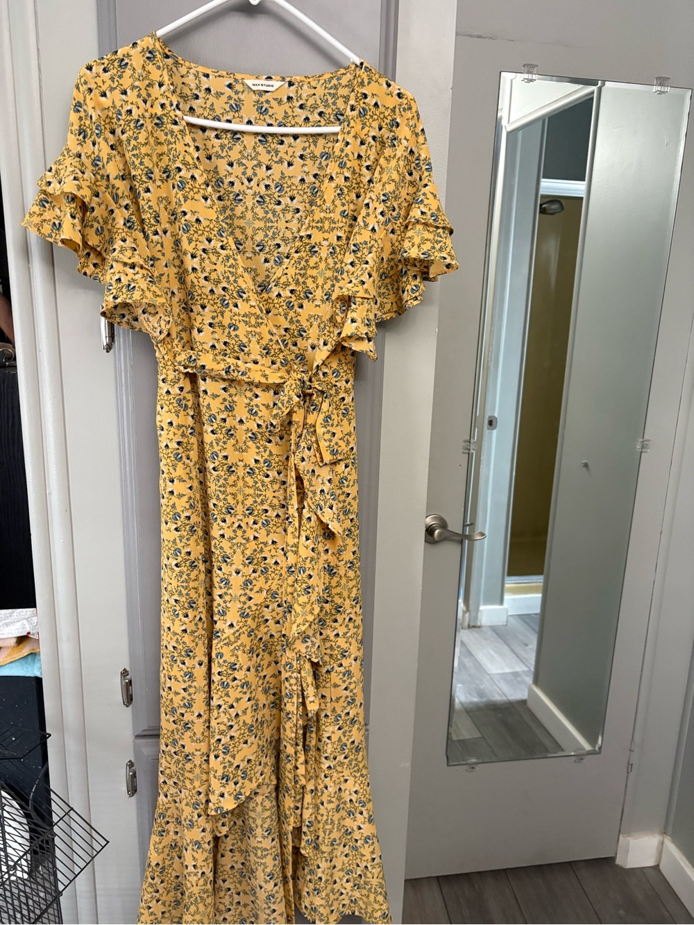 Yellow Floral Ruffle Max studio Wrap Dress